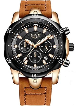 Chronograph Black Dial Leather Strap Mens Watch