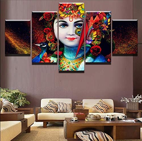 LAKHAFZY Frameless 5 Pieces Lord Krishna Painting Wall Art Home Decorative Posters For Living Room Printed Canvas Pictures