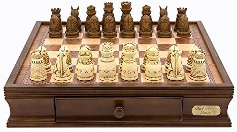 L2220DR Dal Rossi Italy Chess Set, Medieval Resin Chessmen, walnut, 16"