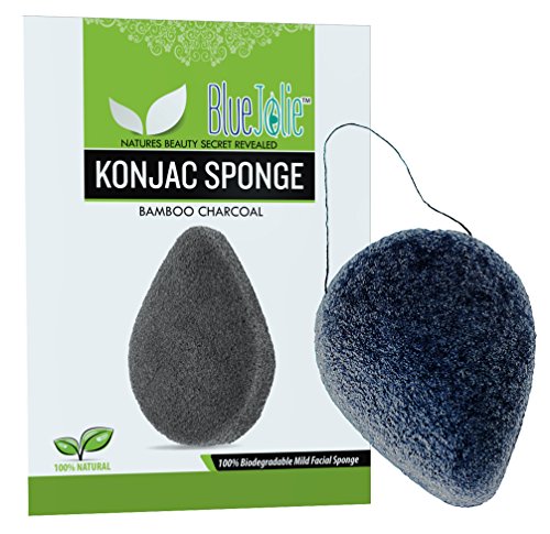 The Official Blue Jolie® Natural Konjac Sponge – An Organic Beauty Sponge with Activated Bamboo Charcoal, Natures Best Exfoliator for Your Face – Facial Sponge Absorbs Impurities in All Skin Types