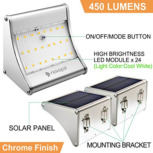 Motion Sensor Solar Lights Outdoor - 450 Lumens 24 LED Waterproof Wireless Solar Powered Security Light - Super Brightness Easy Install for Garden Patio Pathway Yard Garage Landscape â€“ 2 Pack