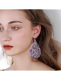 Heflashor 16 Pairs Teardrop Faux Leather Earrings for Women Girls Floral Drop Earrings Antique Lightweight Marble Sequined Earrings Dangle Drop Earrings (16 Pairs)