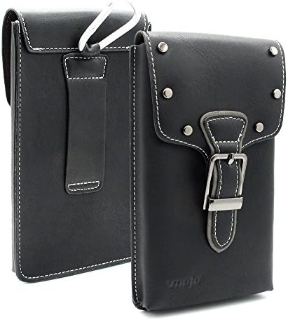 BLACK Universal Rivets Cowboy Series Premium Leather Multi-function Belt Loop Case Holster Carrying Bag Pouch Two Pockets Inside With Metal Buckle