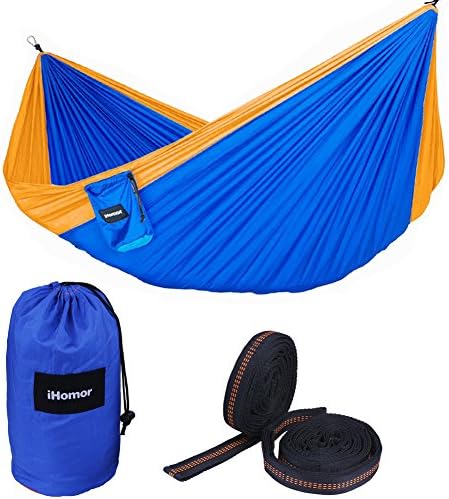 iHomor Double Camping Hammock Outdoor Parachute Camping Hammock Lightweight and Compact w/ 9ft Outfitters Atlas Strap