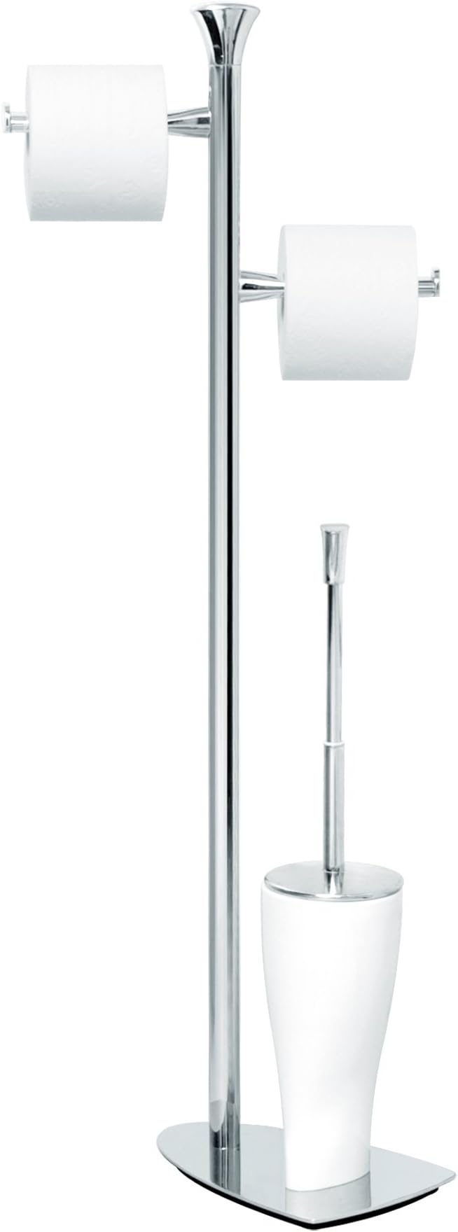 Nicol 'Momentum 4232800 Toilet Combination Brush Set with Brass and Porcelain Spare Toilet Roll Holder, Chrome/White, 16 x 35 x 89 cm