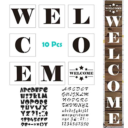 MX-Amigo 10 PCS/Set:Large Hotel Welcome Sign Stencils – Set of 8 Individual Stencils for Making a DIY Welcome Sign+2 PCS Letter and Number Stencils Alphabet Stencil