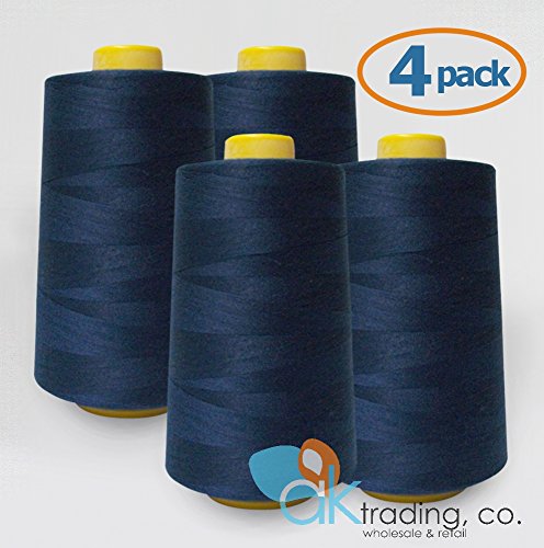 AK-Trading 4-Pack NAVY Serger Cone Thread (6000 yards each) of Polyester thread for Sewing, Quilting, Serger #796