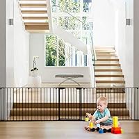 PETSJOY 5 Panels Baby & Pet Safety Gate, Fireplace Safety Fence, Hearth BBQ Metal Fire Gate, Wide Barrier Gate with Walk-Through Door in Two Directions, Add/Decrease Panels Directly, Wall-Mount Metal
