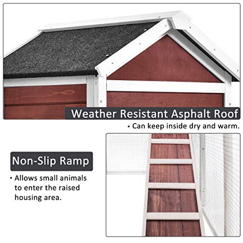 Merax Rabbit Bunny Hutch House with Black Linoleum Roof, Auburn and White - Thumbnail 4