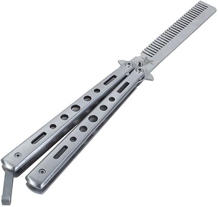 Amazon Co Jp ユニークなデザインの折り畳みbalisong Flail Combバタフライナイフトレーナーツール ステンレスカラー ホーム キッチン