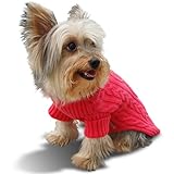 Stinky G Pet Dog Sweater Classic Aran Knit, Bright Coral, #10 - Small
