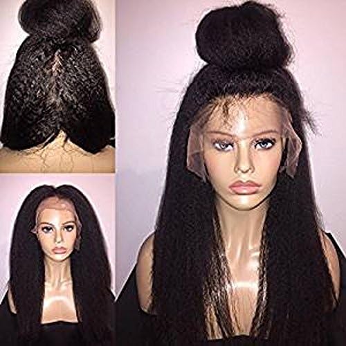 Clymene Hair 150 Density Italian Yaki Full Lace Human Hair Wigs Pre Plucked Bleached Knots 360 Glueless Full Lace Brazilian Virgin Hair Wigs with Baby Hair For Black Women (14 inch)