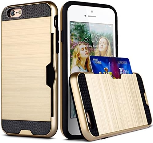 iPhone 6/6s plus Case,Sextile[Heavy Duty][ Drop Protection] Dual Layer Armor Holster Defender Full Body Protective Hybrid Wallet Case Card Slots [Slim Fit]cover for Apple iPhone 6/6s plus ( Gold)