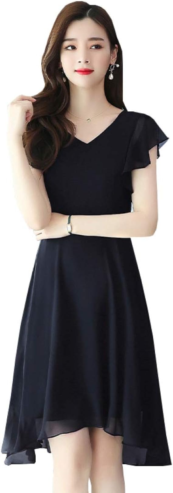 Amazon ワンピース レディース 夏 ひざ丈 Vネック きれいめ エレガント フェミニン 透け感 着痩せ オシャレ 魅力 上品 リゾート ワンピース 通勤 Ol お出かけ ワンピース チュニック 通販