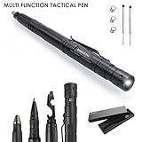 Tactical Pen, OUMAX Tactical Pen TP02 with Dual Tungsten Steel Glass Breaker, Twist Retractable Ballpoint Pen, Flash Light, Free Refills (2-Pack) and Batteries (2-Pack) - Black