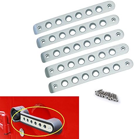 5pcs/set Aluminum Front Rear Grab Handle Knobs Cover Trim for 2007-2016 Jeep Wrangler JK &amp; Unlimited 4 Door (Silver)