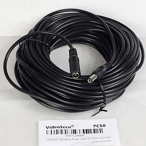 VideoSecu 50ft 12V DC Power Adapter Pigtail Plug Extension Cable 2.1mm x 5.5mm for CCTV Surveillance Camera PC50 W3J