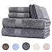 Wonwo 100% Cotton Bath Towels, 600 GSM Luxury 6 Piece Set - 2 Bath Towels, 2 Hand Towels, and 2 Washcloths - Gray