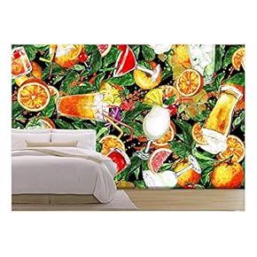 Summer Cocktails.Watercolor Seamless Pattern. - Removable Wall Mural | Self-Adhesive Large Wallpaper - 66x96 inches