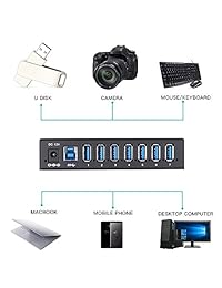USB 3.0 Hub, onvian 7 puertos USB 3.0 de alta velocidad datos divisor para macbook, Mac Pro Mini, iMac, Surface Pro, XPS, Notebook PC, móvil HDD, unidad flash USB y más, Diseñado con LED y soporte de montaje