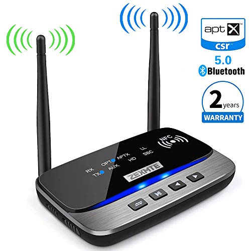 Upgrade Long Range Bluetooth 5.0 Transmitter Receiver 3 in 1 Wireless Bluetooth Audio Adapter Support aptX HD & aptX Low Latency, Optical RCA AUX 3.5mm for TV Home Music Streaming Stereo System