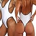 CROSS1946 Sexy Womens Monokini Deep V One Piece Backless Cheeky Swimwear Semi Thong Bikini M,White