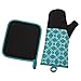 Shaped Oven Mitts and Pot Holders Set of 2 for Kitchen Set With Cotton Neoprene Silicone Non-Slip Grip, Heat Resistant, Oven Gloves for BBQ Cooking Baking, Grilling, Machine Washable (Blue Neoprene)