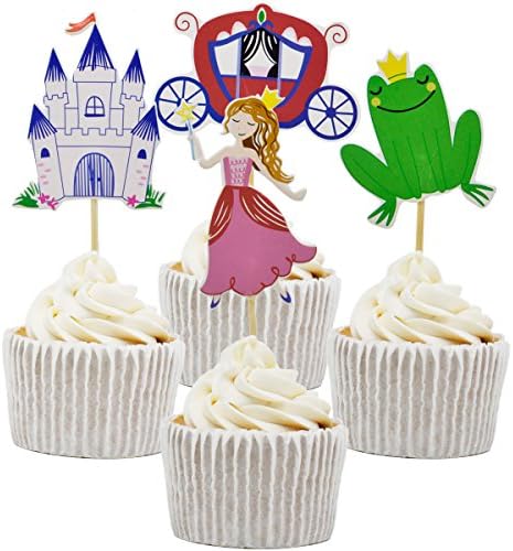 Betop House 24pcs Pinky Princess Themed Birthday Party Baby Shower Decorating Cake and Cupcake Toppers