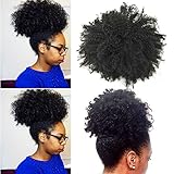 KLAIYI Fashion Natural Ponytail, African American Afro Short Kinky Curly Wrap Drawstring Ponytail Synthetic Hair Extensions with Clips