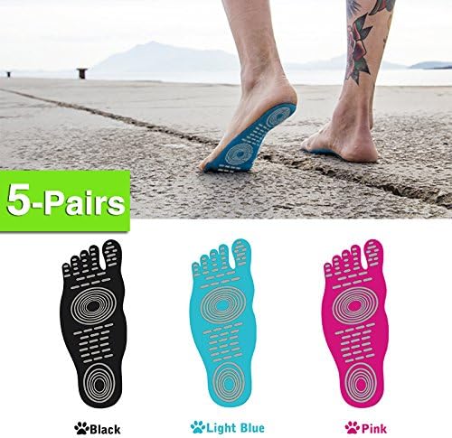 5 Pairs Barefoot Adhesive Foot Pad , Waterproof Anti-skid Beach Invisible Shoes, Stick on Foot Soles, Non Slip Yoga Socks, Summer Activities for Men Women and Kids by ELIMI (S, Light Blue)