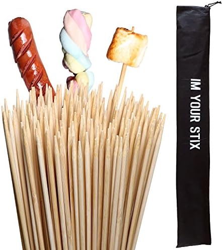 [110pcs+Bag Kids Safe] Natural Bamboo Marshmallow Roasting Sticks 36 Inch Extra Long Campfire Food Skewers S'mores Roasting Sticks Kit FDA Environmentally Safe 100% Biodegradable BBQ Bamboo Wooden