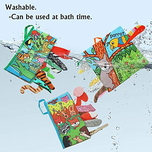 Here-Fashion-Pack-of-3-Soft-Animal-Tails-Cloth-Books-for-Babies-Colorful-Animals-Stereoscopic-Tails-Cloth-Books-for-Babys-Early-Learning-Education-Book-Woodland-Rain-Forest-Garden-Tail