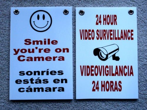VINBOX 2 Security Video Surveillance 24 Hr Smile Coroplast Signs Spanish English 8x12