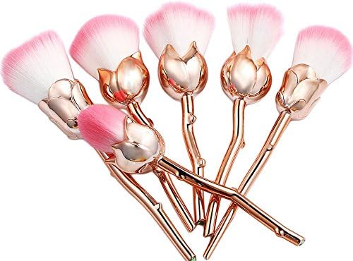 SJZ TECH 6Pcs Rose Flower Shape Soft Face Powder Foundation Make Up Brush Makeup Tool (Pink)