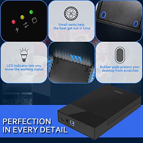 Amorus 2.5" USB 3.0 Hard Drive External Enclosure for 2.5inch /3.5inch 9.5mm 7mm Sandisk, WD Seagate Toshiba, Samsung, Hitachi SATA III, HDD, SSD 10TB, PS4,Tool Free UASP