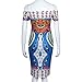 Misaky Women Traditional African Dress, Print Dashiki Short Sleeve Dress Blue