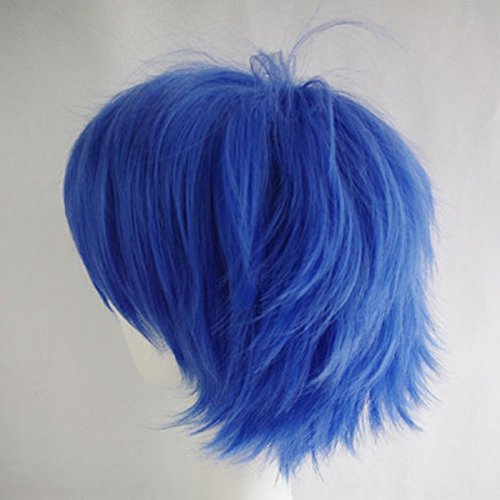 Women Mens Short Fluffy Straight Hair Wigs Anime Cosplay Party Dress Costume Wig (Dark Blue)