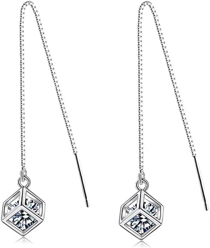 SLUYNZ925 Sterling Silver Cubic Zirconia Dangle Earrings Chain for Women Dangly Earrings Threader Earrings Tassel Chain (CZ Drop Dangle Earrings)