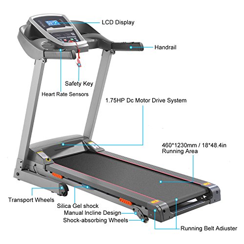 Folding Electric Treadmill Incline Motorized Running Machine Smartphone APP Control for Home Gym Exercise (Functional Treadmill-Gray)