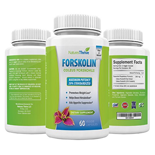 Natures Thrive MAX POTENCY Forskolin- GMP Certified, FDA Approved 250mg Forskolin Diet Pills- 60 Veggie Capsules Of 100% Natural Weight Loss Forskolin Supplement- Fast Fat Breakdown, Metabolism Boost