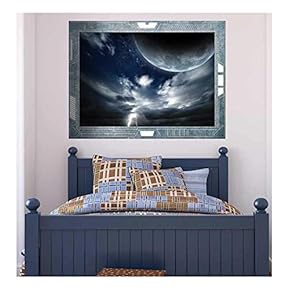 Wall26 - Science Fiction ViewPort - Decal - The Moon and the Lightening - Wall Mural, Removable Sticker, Home Decor - 24x32 inches