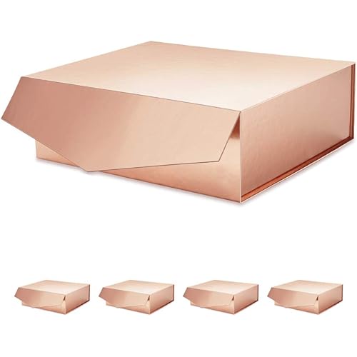 ROSEGLD 5 Gift Box 14x9.5x4.5 Inches, Bridesmaid Proposal Box, Large Gift Box with Lid, Collapsible Gift Box with Magnetic Closure, Luxury Gift Box Sturdy Storage Box (Glossy Rose Gold)
