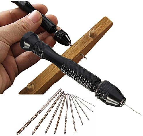 Mini Hand Drill, YTAT Precision Pin Vise Woodworking Hand Drill, miniature drill + 10pcs Mini Micro Drill bit set with keyless Chuck, pearl hand drill