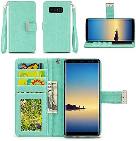 Samsung Galaxy Note 8 Case - IZENGATE [Classic Series] Wallet Cover PU Leather Flip Folio with Stand (Mint)