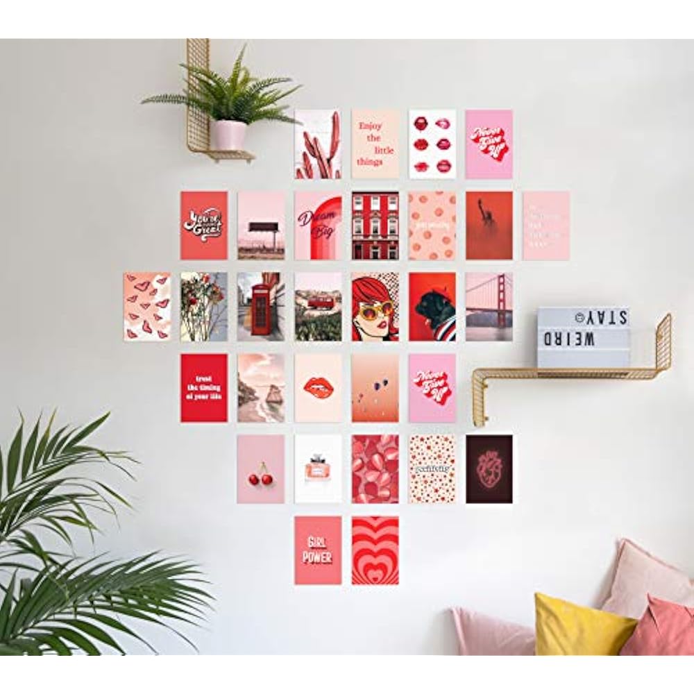 Red Aesthetic Posters For Wall Collage - By Haus And Hues Art Kit