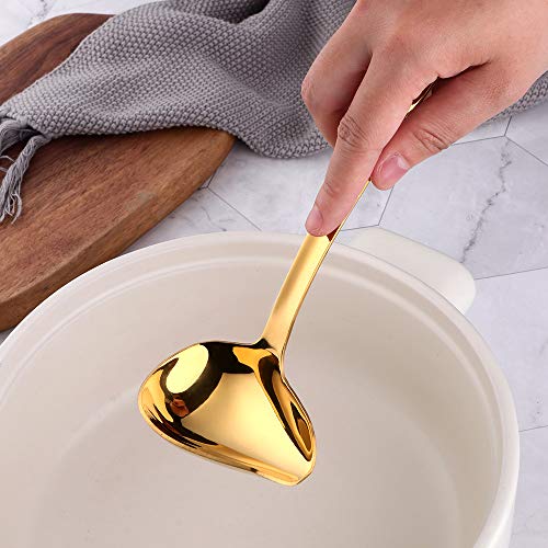 Sauce Ladle, BuyGo Gold Drizzle Spoon with Spout Gravy Soup Ladle, Stainless Steel Kitchen Utensil, Mirror Polish & Dishwasher Safe, FDA Approve, 8.67 inch