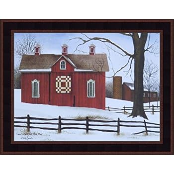 Lover's Knot Quilt Block Barn by Billy Jacobs 15x19 Red Barn Winter Snow Country Primitive Folk Art Print Wall Décor Framed Picture