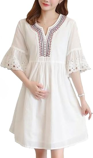 Amazon Co Jp Heaven Days ヘブンデイズ ワンピース マタニティ 妊婦 産前産後 五分袖 レース 刺繍 チュニック レディース 1808f0015 服 ファッション小物