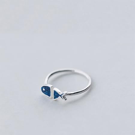 Amazon Com 925 Sterling Silver Open Cuff Blue Fish Ring Cute Simple Desig Home Kitchen