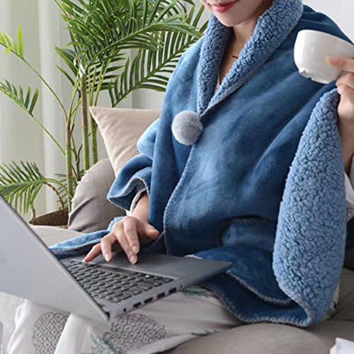 Canank Flannel Cozy Wearable Blanket Cloak Style Winter Warm Scarf Shawl with Button and Pockets